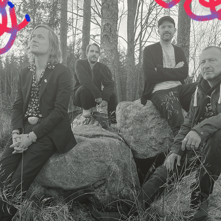 Czarno-białe zdjęcie członków zespołu.