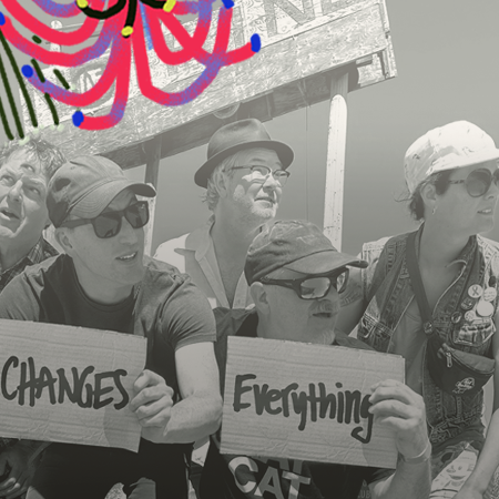 Czarno-białe zdjęcie członków zespołu.