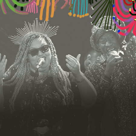 Czarno-biała fotografia członków zespołu.